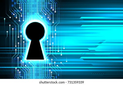 Safety concept, Closed Padlock on digital, cyber security, blue abstract hi speed internet technology background illustration. key, secure sci fi vector