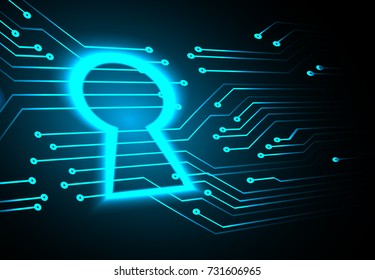 Safety concept, Closed Padlock on digital, cyber security, blue abstract hi speed internet technology background illustration. key, secure sci fi vector