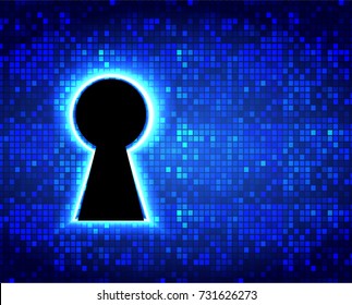 Safety concept, Closed Padlock on digital, cyber security, blue abstract hi speed internet technology background illustration. key, secure sci fi vector