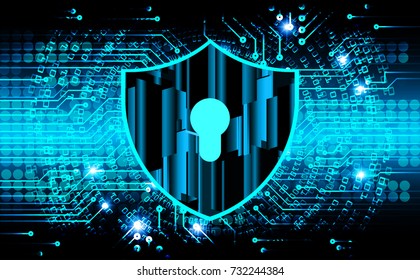 Safety concept, Closed Padlock on digital, cyber security, blue abstract hi speed internet technology background illustration. key, secure sci fi vector