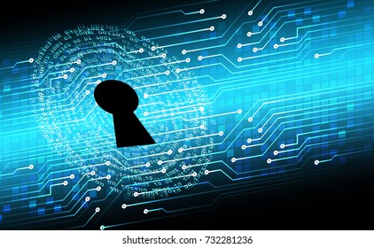 Safety concept, Closed Padlock on digital, cyber security, blue abstract hi speed internet technology background illustration. key, secure sci fi vector