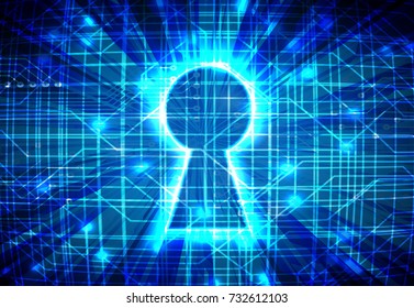 Safety concept, Closed Padlock on digital, cyber security, blue abstract hi speed internet technology background illustration. key, secure sci fi vector