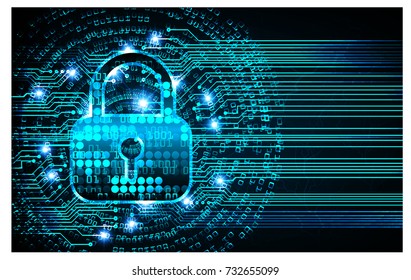 Safety concept, Closed Padlock on digital, cyber security, blue abstract hi speed internet technology background illustration. key, secure sci fi vector