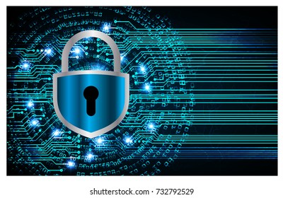 Safety concept, Closed Padlock on digital, cyber security, blue abstract hi speed internet technology background illustration. key, secure sci fi vector