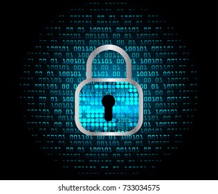 Safety concept, Closed Padlock on digital, cyber security, blue abstract hi speed internet technology background illustration. key, secure sci fi vector