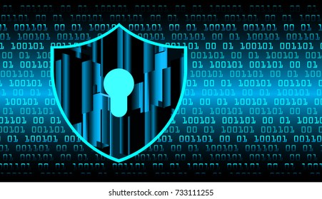 Safety concept, Closed Padlock on digital, cyber security, blue abstract hi speed internet technology background illustration. key, secure sci fi vector