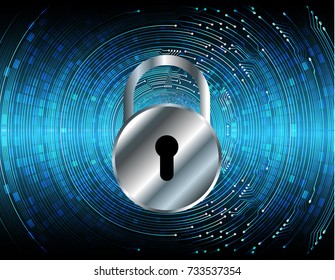 Safety concept, Closed Padlock on digital, cyber security, blue abstract hi speed internet technology background illustration. key, secure sci fi vector