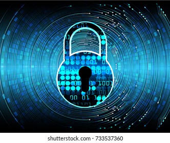 Safety concept, Closed Padlock on digital, cyber security, blue abstract hi speed internet technology background illustration. key, secure sci fi vector