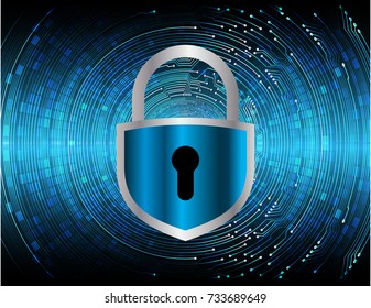 Safety concept, Closed Padlock on digital, cyber security, blue abstract hi speed internet technology background illustration. key, secure sci fi vector