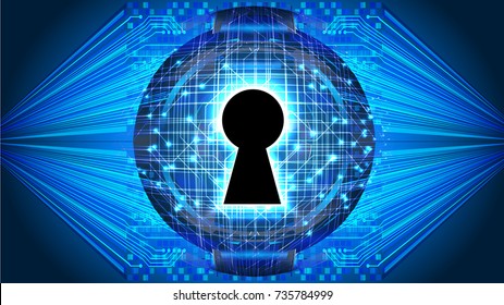 Safety concept, Closed Padlock on digital, cyber security, blue abstract hi speed internet technology background illustration. key, secure sci fi vector