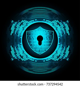 Safety concept, Closed Padlock on digital, cyber security, blue abstract hi speed internet technology background illustration. key, secure sci fi vector