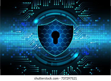 Safety concept, Closed Padlock on digital, cyber security, blue abstract hi speed internet technology background illustration. key, secure sci fi vector