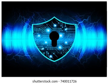 Safety concept, Closed Padlock on digital, cyber security, blue abstract hi speed internet technology background illustration. key, secure sci fi vector