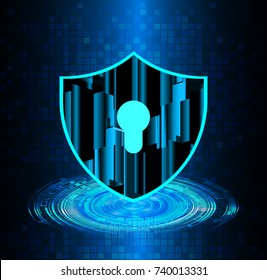 Safety concept, Closed Padlock on digital, cyber security, blue abstract hi speed internet technology background illustration. key, secure sci fi vector