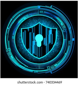 Safety concept, Closed Padlock on digital, cyber security, blue abstract hi speed internet technology background illustration. key, secure sci fi vector