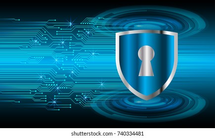 Safety concept, Closed Padlock on digital, cyber security, blue abstract hi speed internet technology background illustration. key, secure sci fi 