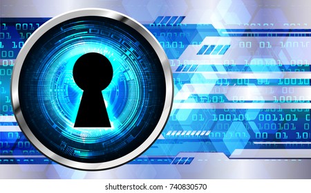 Safety concept, Closed Padlock on digital, cyber security, blue abstract hi speed internet technology background illustration. key, secure sci fi vector