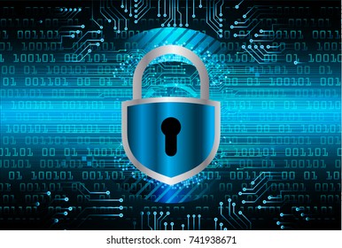 Safety concept, Closed Padlock on digital, cyber security, blue abstract hi speed internet technology background illustration. key, secure sci fi vector