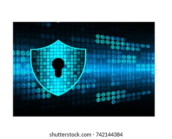 Safety concept, Closed Padlock on digital, cyber security, blue abstract hi speed internet technology background illustration. key, secure sci fi vector