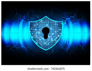 Safety concept, Closed Padlock on digital, cyber security, blue abstract hi speed internet technology background illustration. key, secure sci fi vector