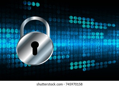 Safety concept, Closed Padlock on digital, cyber security, blue abstract hi speed internet technology background illustration. key, secure sci fi vector