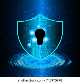 Safety concept, Closed Padlock on digital, cyber security, blue abstract hi speed internet technology background illustration. key, secure sci fi vector