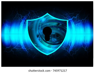 Safety concept, Closed Padlock on digital, cyber security, blue abstract hi speed internet technology background illustration. key, secure sci fi vector