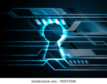 Safety concept, Closed Padlock on digital, cyber security, blue abstract hi speed internet technology background illustration. key, secure sci fi vector