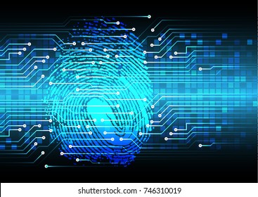 Safety concept, Closed Padlock on digital background, cyber security, Blue abstract hi speed internet technology background illustration. virus. Finger-print scan.