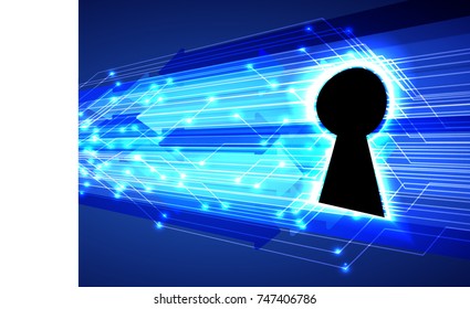 Safety concept, Closed Padlock on digital, cyber security, blue abstract hi speed internet technology background illustration. key, secure sci fi vector