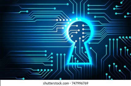 Safety concept, Closed Padlock on digital, cyber security, blue abstract hi speed internet technology background illustration. key, secure sci fi vector