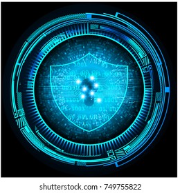 Safety concept, Closed Padlock on digital, cyber security, blue abstract hi speed internet technology background illustration. key, secure sci fi vector