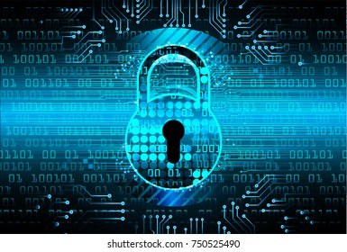 Safety concept, Closed Padlock on digital, cyber security, blue abstract hi speed internet technology background illustration. key, secure sci fi vector