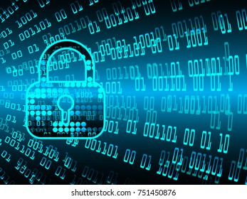 Safety concept, Closed Padlock on digital, cyber security, blue abstract hi speed internet technology background illustration. key, secure sci fi vector