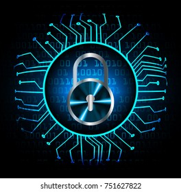 Safety concept, Closed Padlock on digital, cyber security, blue abstract hi speed internet technology background illustration. key, secure sci fi vector
