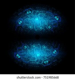 Safety concept, Closed Padlock on digital, cyber security, blue abstract hi speed internet technology background illustration. key, secure sci fi vector