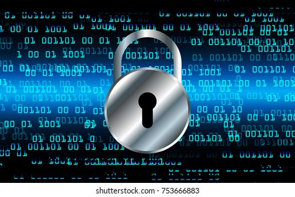 Safety concept, Closed Padlock on digital, cyber security, blue abstract hi speed internet technology background illustration. key, secure sci fi vector