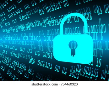 Safety concept, Closed Padlock on digital, cyber security, blue abstract hi speed internet technology background illustration. key, secure sci fi vector