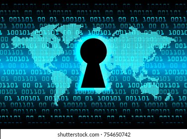 Safety concept, Closed Padlock on digital, cyber security, blue abstract hi speed internet technology background illustration. key, secure sci fi vector world