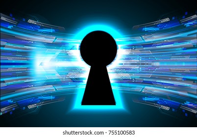 Safety concept, Closed Padlock on digital, cyber security, blue abstract hi speed internet technology background illustration. key, secure sci fi vector