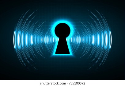 Safety concept, Closed Padlock on digital, cyber security, blue abstract hi speed internet technology background illustration. key, secure sci fi wave vector