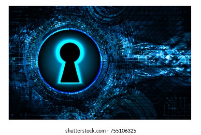 Safety concept, Closed Padlock on digital, cyber security, blue abstract hi speed internet technology background illustration. key, secure sci fi vector