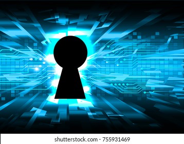Safety concept, Closed Padlock on digital, cyber security, blue abstract hi speed internet technology background illustration. key, secure sci fi vector