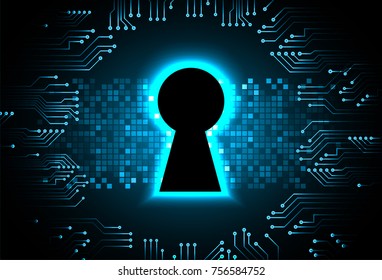 Safety concept, Closed Padlock on digital, cyber security, blue abstract hi speed internet technology background illustration. key, secure sci fi vector