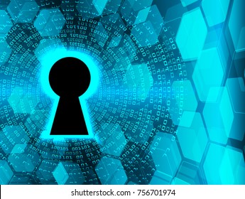 Safety concept, Closed Padlock on digital, cyber security, blue abstract hi speed internet technology background illustration. key, secure sci fi vector