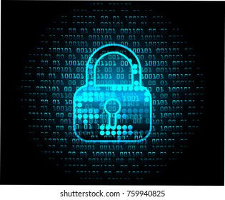 Safety concept, Closed Padlock on digital background, cyber security, Blue abstract hi speed internet technology background illustration. key vector
