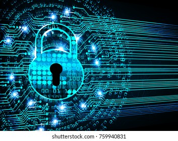 Safety concept, Closed Padlock on digital background, cyber security, Blue abstract hi speed internet technology background illustration. key vector