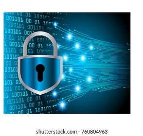Safety concept, Closed Padlock on digital background, cyber security, Blue abstract hi speed internet technology background illustration. key vector