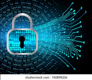 Safety concept, Closed Padlock on digital background, cyber security, Blue abstract hi speed internet technology background illustration. key vector