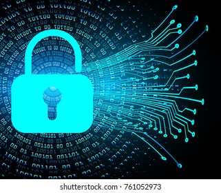 Safety concept, Closed Padlock on digital background, cyber security, Blue abstract hi speed internet technology background illustration. key vector